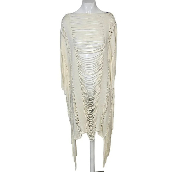 Herve  Leger Womens Bregi Swim Cover Up Dress Size XS/S Alabaster Fringe Draped - Picture 2 of 11